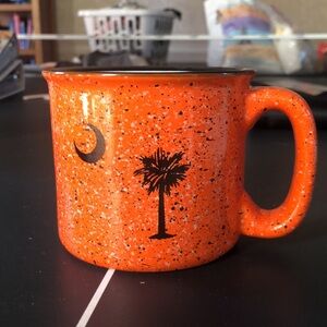Large Clemson, South Carolina, coffee mug, black and orange, Chip on one side
